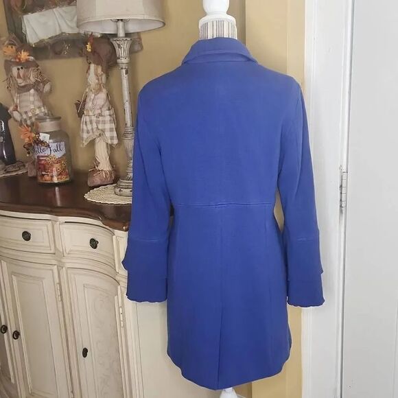 INC international concepts blue coat ruffle sleeves women's size Large - Picture 4 of 6